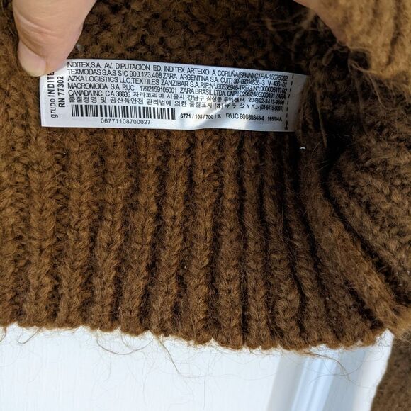 ZARA Contrasting embroidery lace knit sweater brown beige Small @L1 - Picture 7 of 13